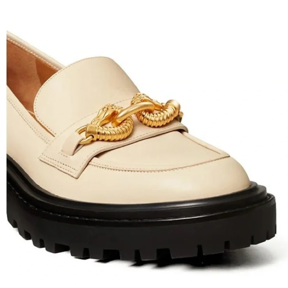 Tory Burch Jessa Equestrian lug sole platform loafers cream size 7 NEW